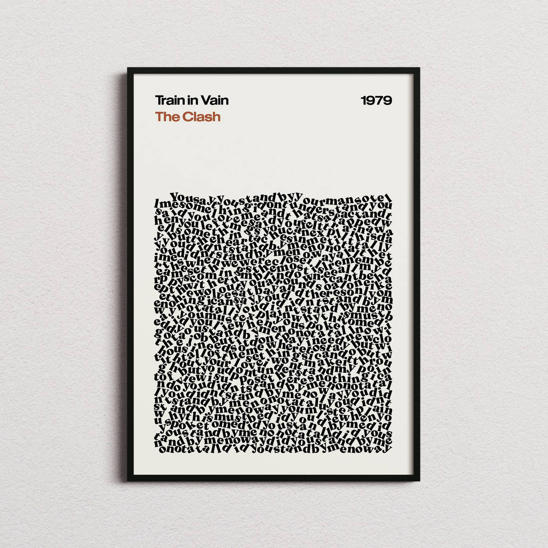 The Clash Train in Vain Lyric Print in the cream colourway, framed