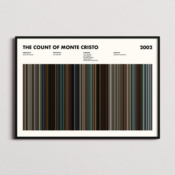 The Count of Monte Cristo (2002) Movie Barcode Poster framed and photographed straight on