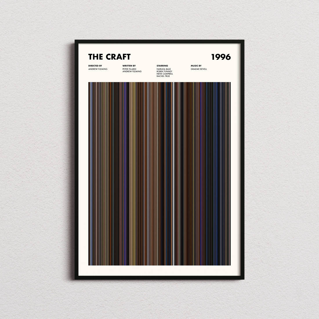 The Craft Movie Barcode Poster framed on a plain studio wall