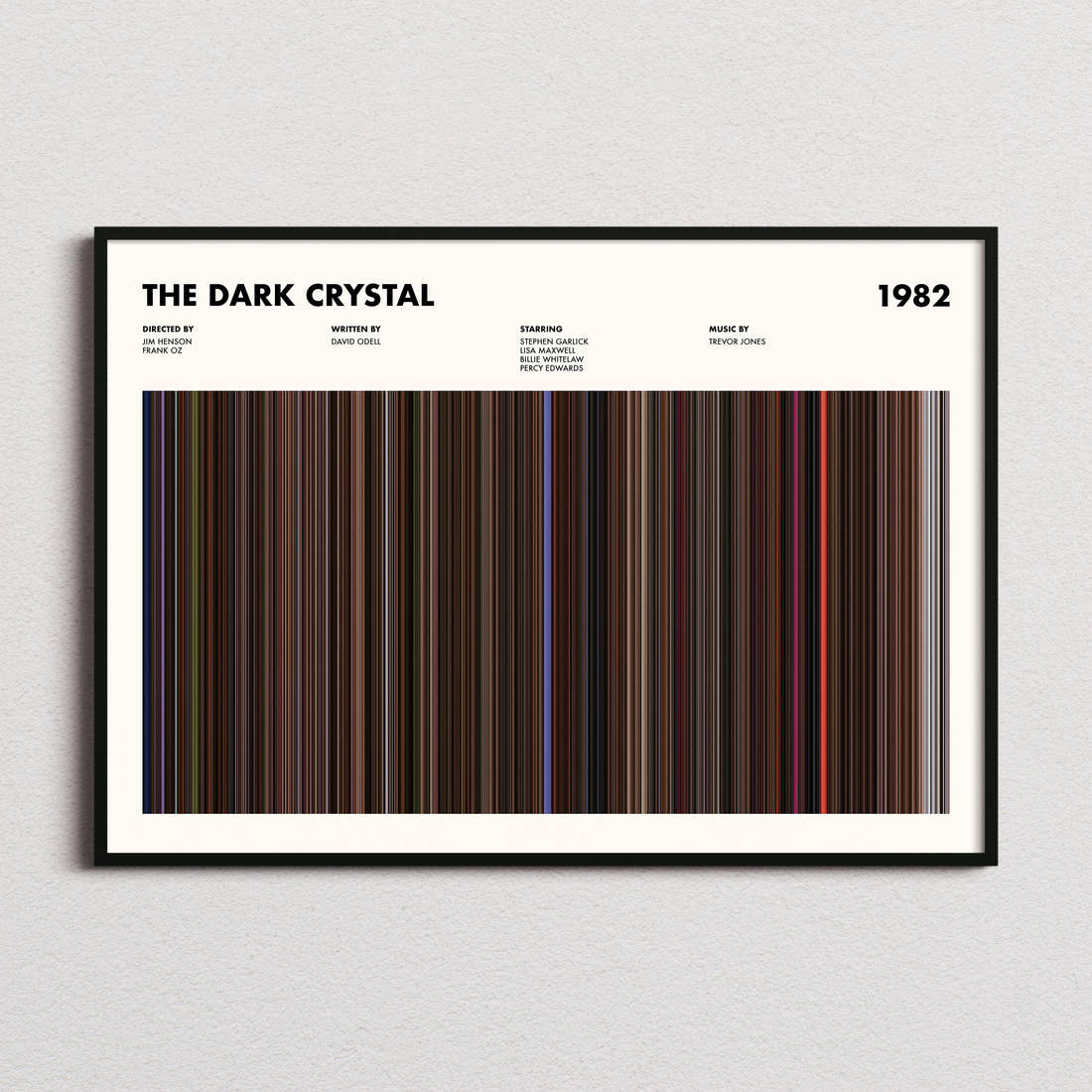 The Dark Crystal Movie Barcode Poster framed and photographed straight on