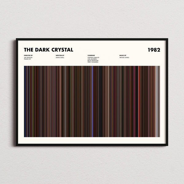 The Dark Crystal Movie Barcode Poster framed and photographed straight on