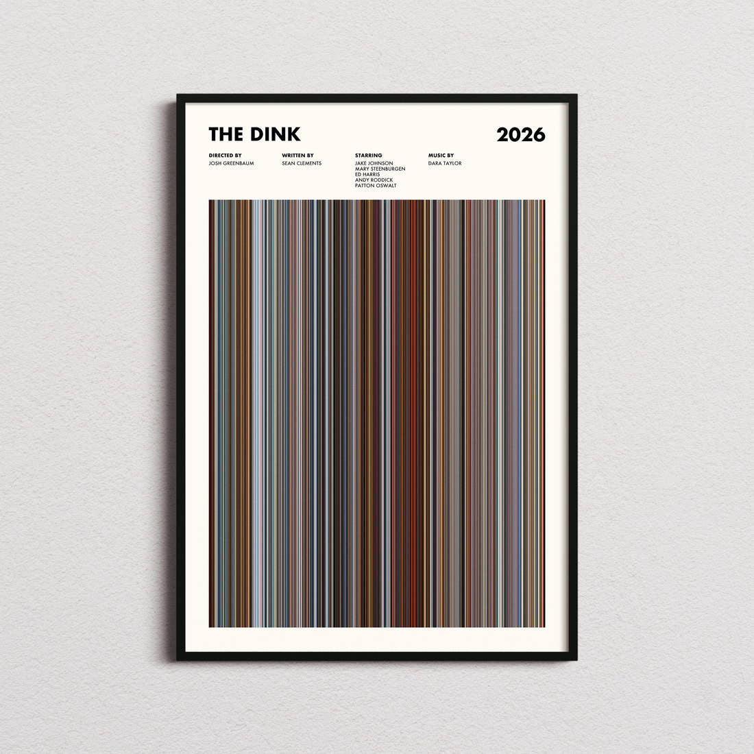 The Dink Movie Barcode Poster framed on a plain studio wall