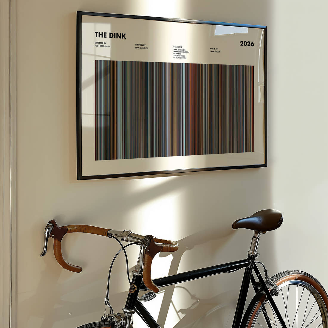 The Dink Movie Barcode Poster framed on the wall of a styled room setting