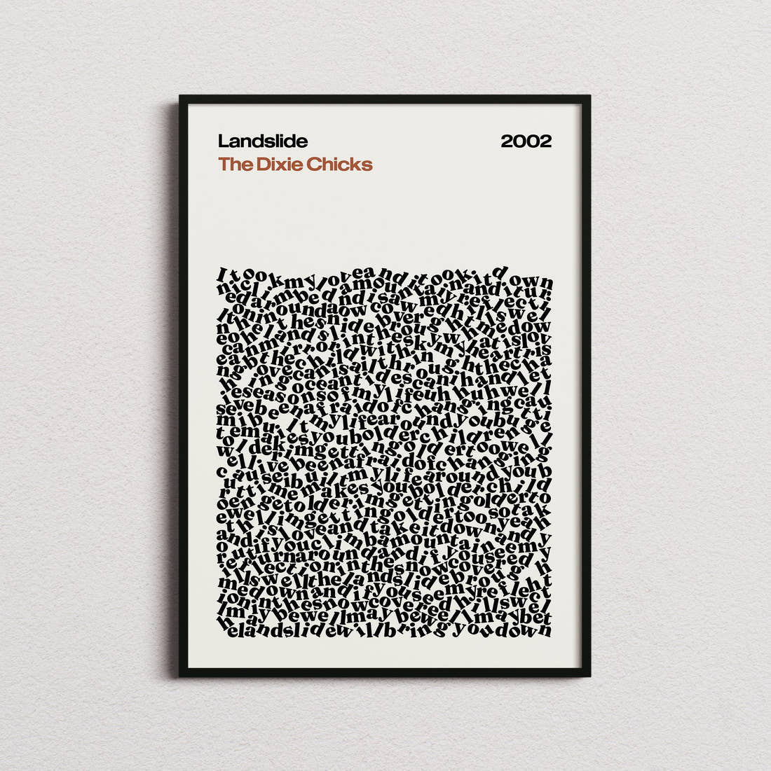The Dixie Chicks Landslide Lyric Print in the cream colourway, framed