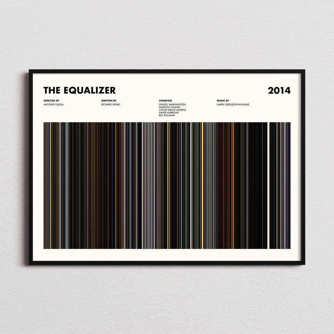 The Equalizer Movie Barcode Poster framed and photographed straight on