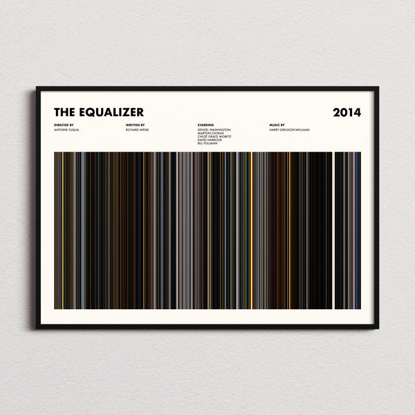 The Equalizer Movie Barcode Poster framed and photographed straight on