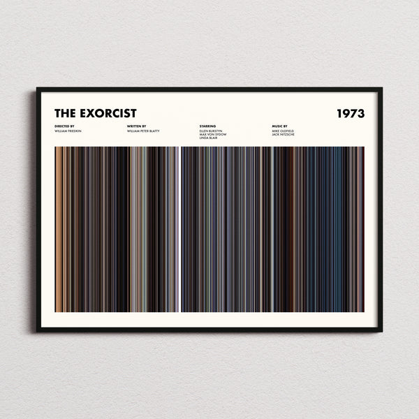 The Exorcist Movie Barcode Poster framed and photographed straight on