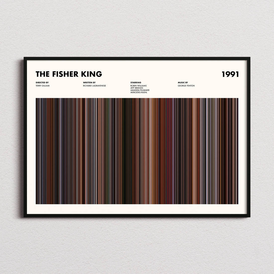The Fisher King Movie Barcode Poster framed and photographed straight on