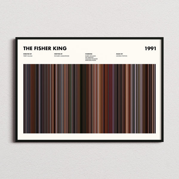 The Fisher King Movie Barcode Poster framed and photographed straight on