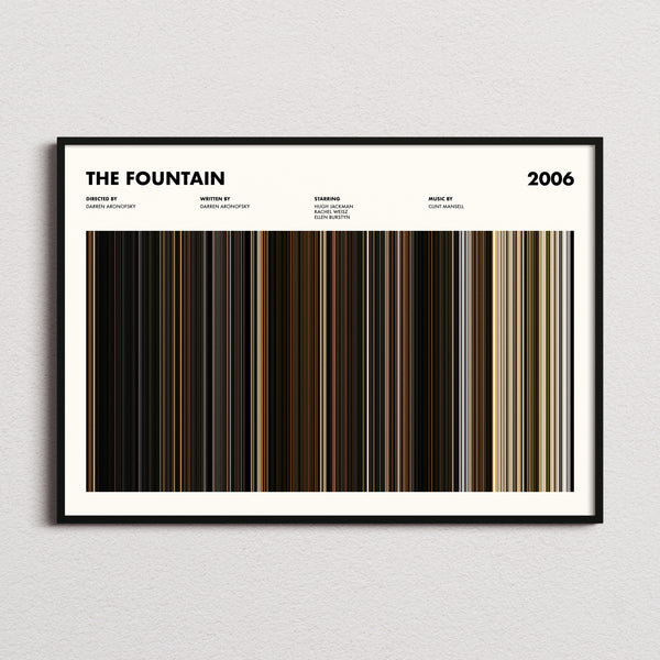The Fountain Movie Barcode Poster framed and photographed straight on