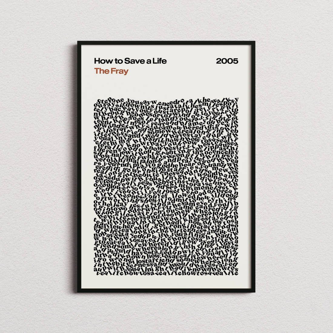 The Fray How to Save a Life Lyric Print in the cream colourway, framed