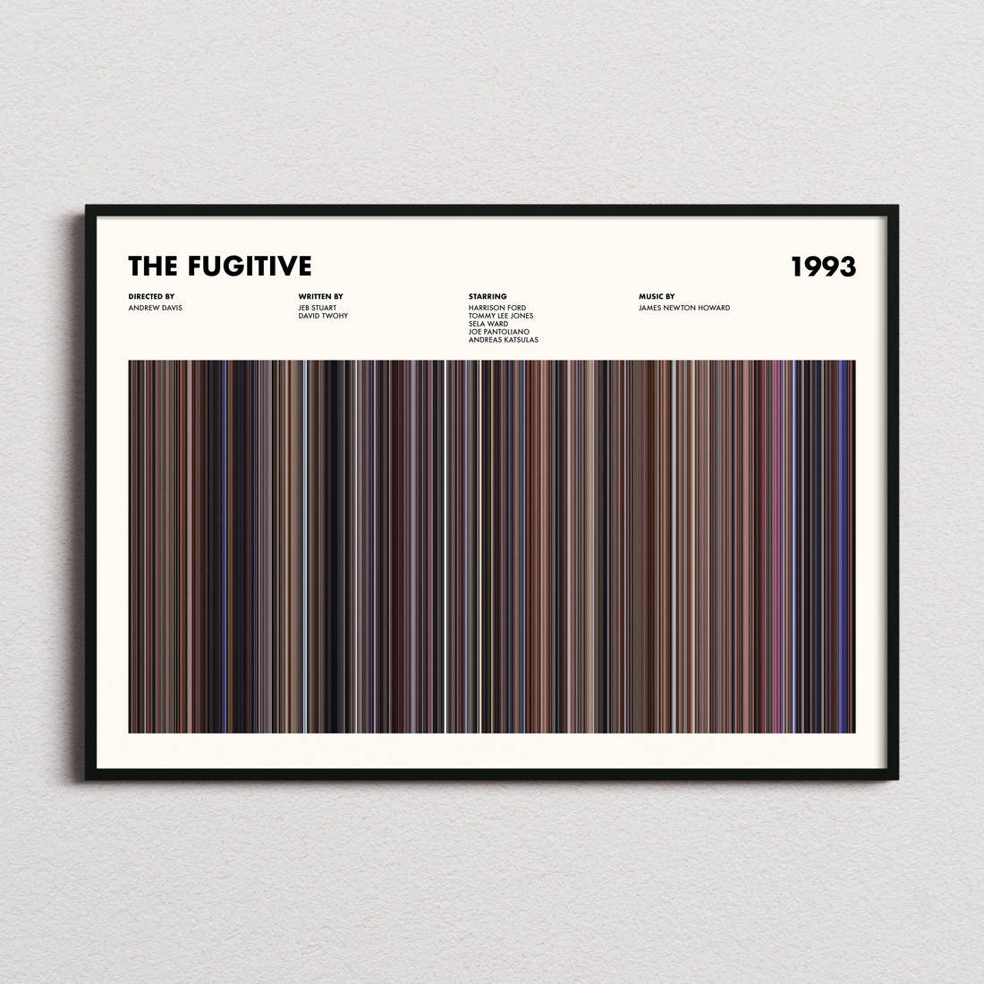 The Fugitive Movie Barcode Poster framed and photographed straight on