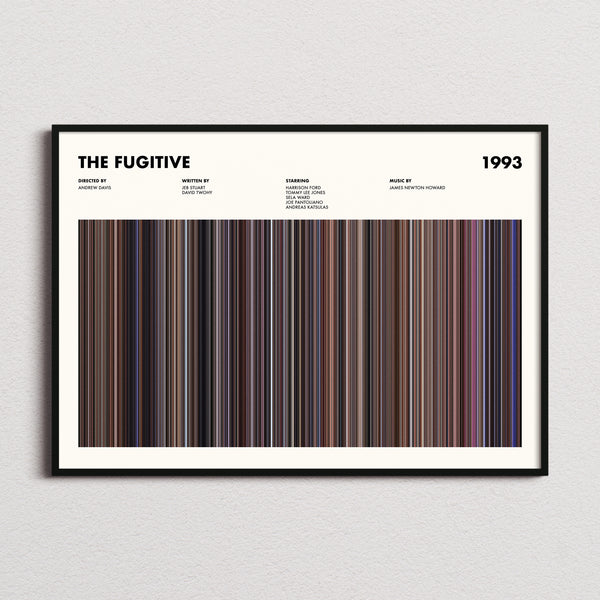 The Fugitive Movie Barcode Poster framed and photographed straight on