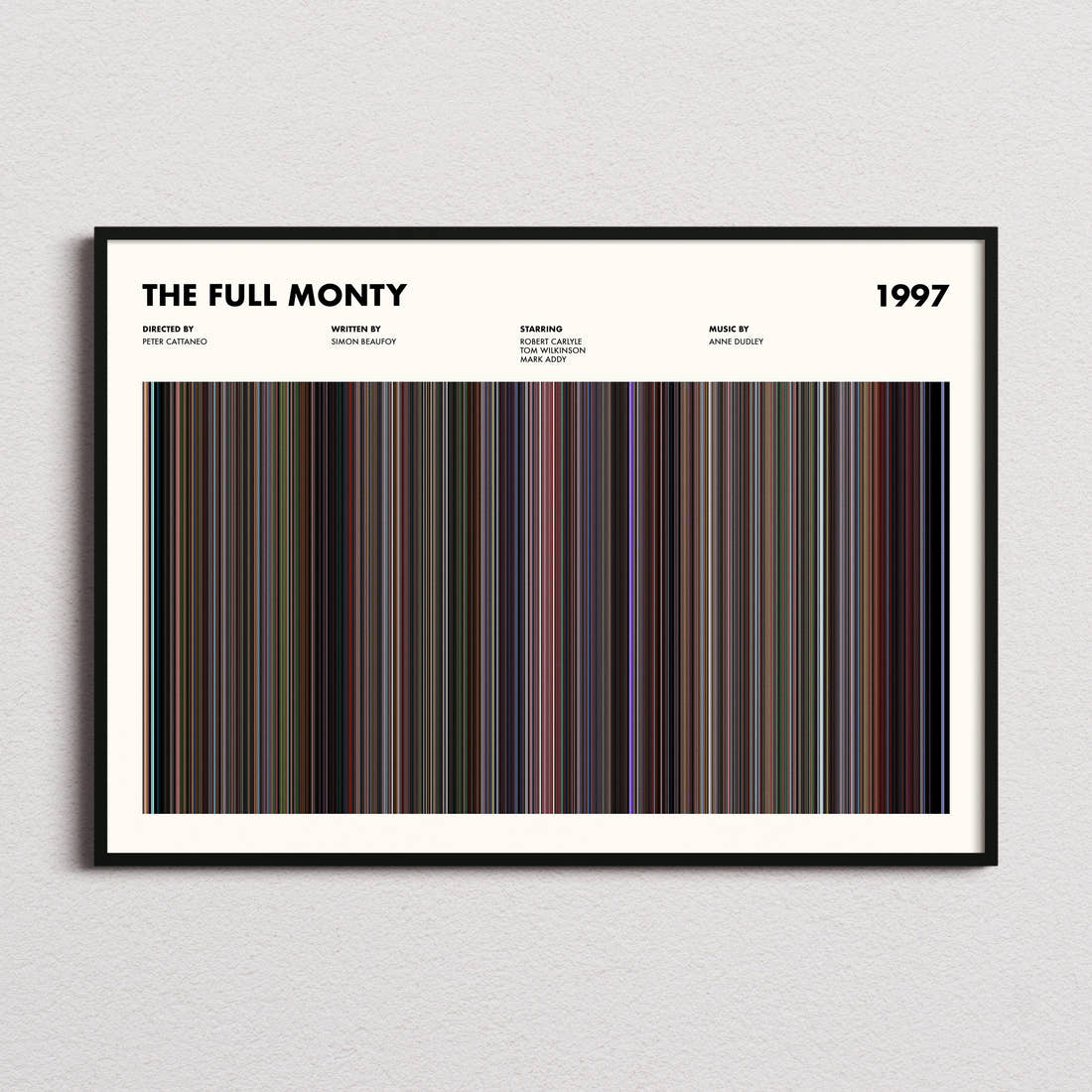 The Full Monty Movie Barcode Poster framed and photographed straight on