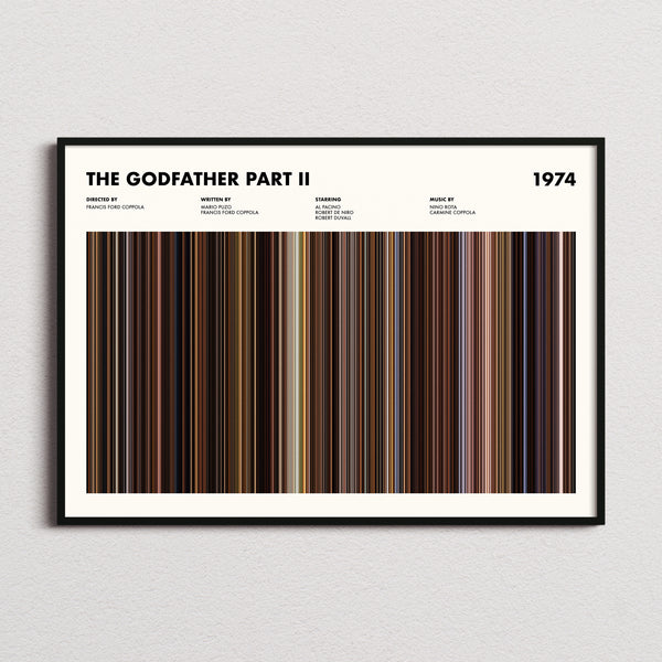 The Godfather 2 Movie Barcode Poster framed and photographed straight on