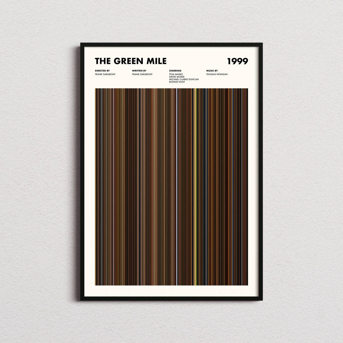 The Green Mile Movie Barcode Poster framed on a plain studio wall