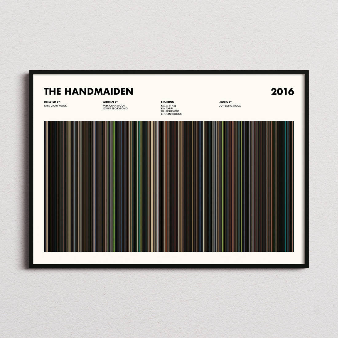 The Handmaiden Movie Barcode Poster framed and photographed straight on