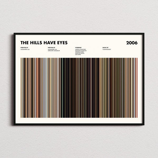 The Hills Have Eyes Movie Barcode Poster framed and photographed straight on