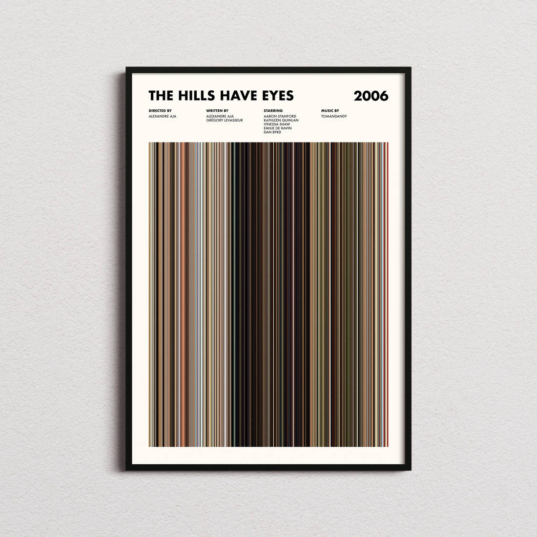 The Hills Have Eyes Movie Barcode Poster framed on a plain studio wall