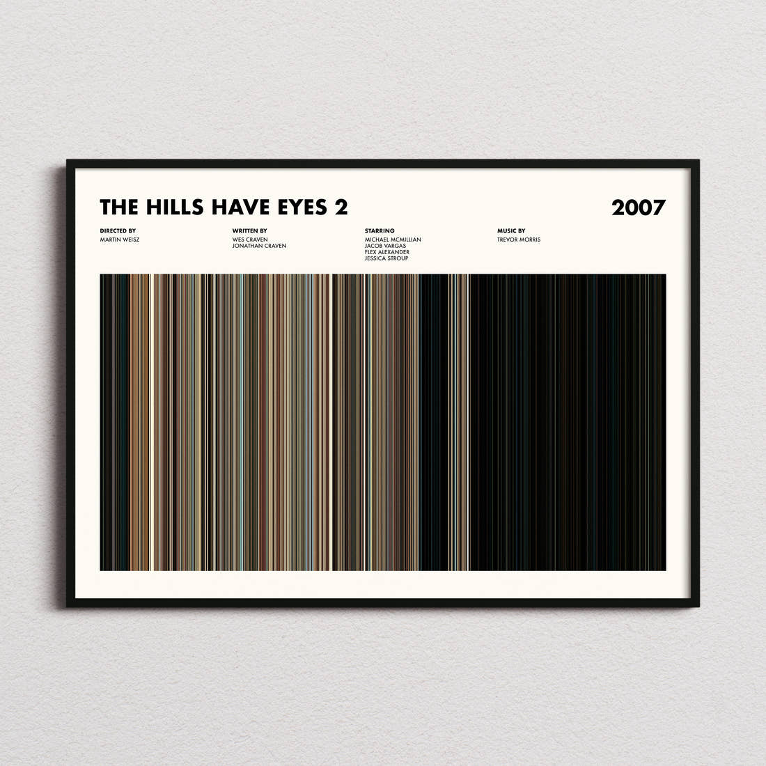 The Hills Have Eyes 2 Movie Barcode Poster framed and photographed straight on