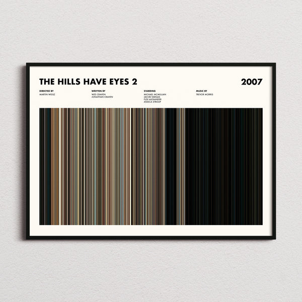 The Hills Have Eyes 2 Movie Barcode Poster framed and photographed straight on