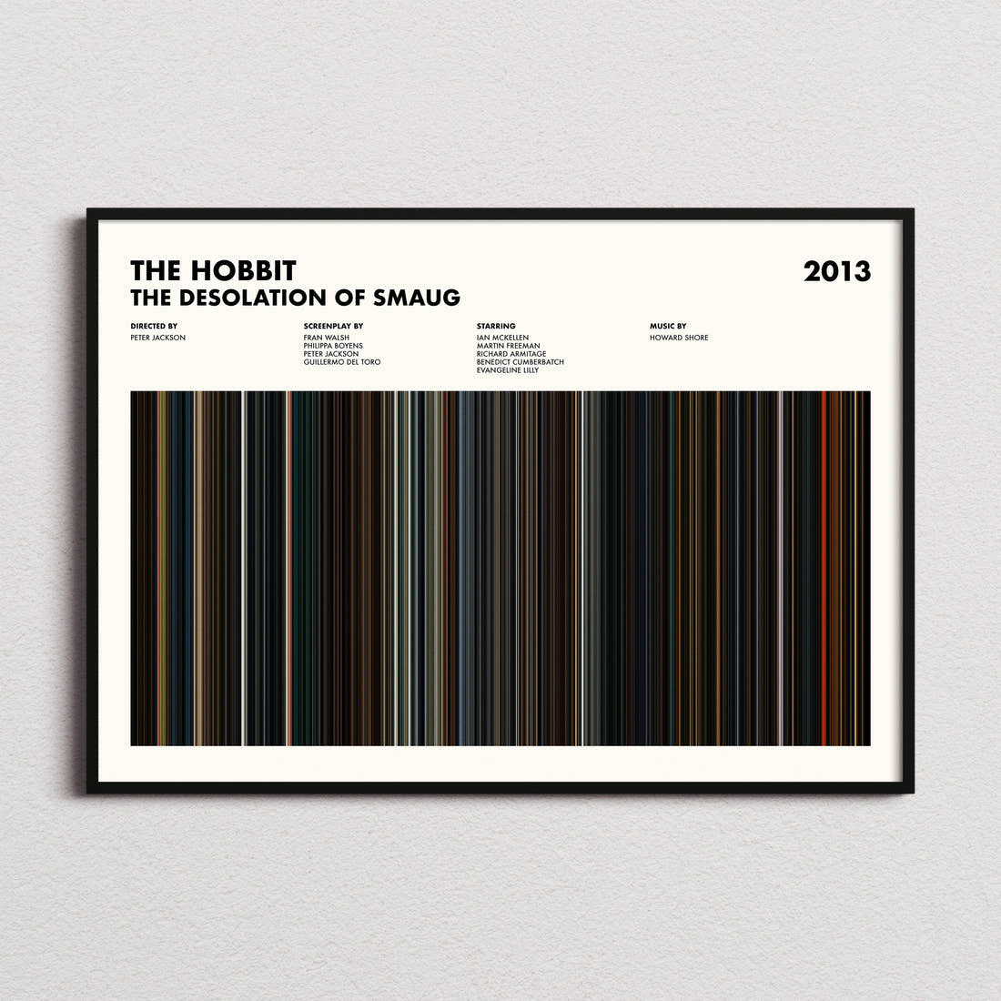 The Hobbit: The Desolation of Smaug Movie Barcode Poster framed and photographed straight on