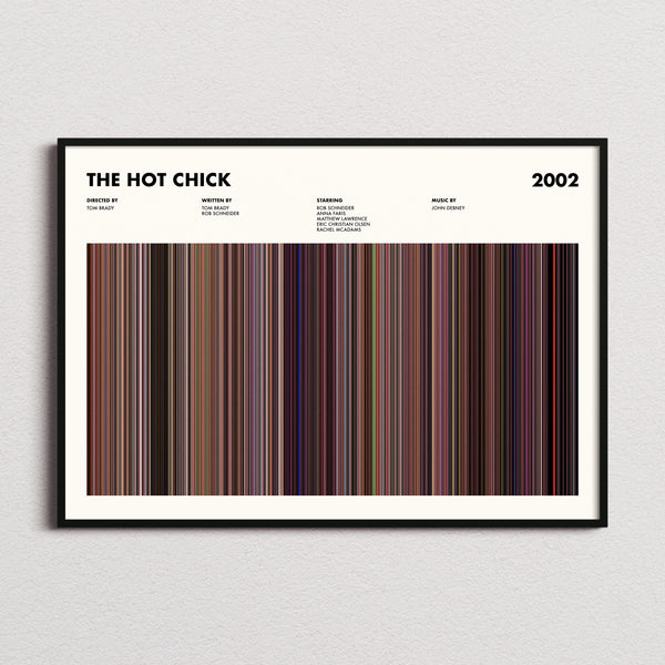 The Hot Chick Movie Barcode Poster framed and photographed straight on