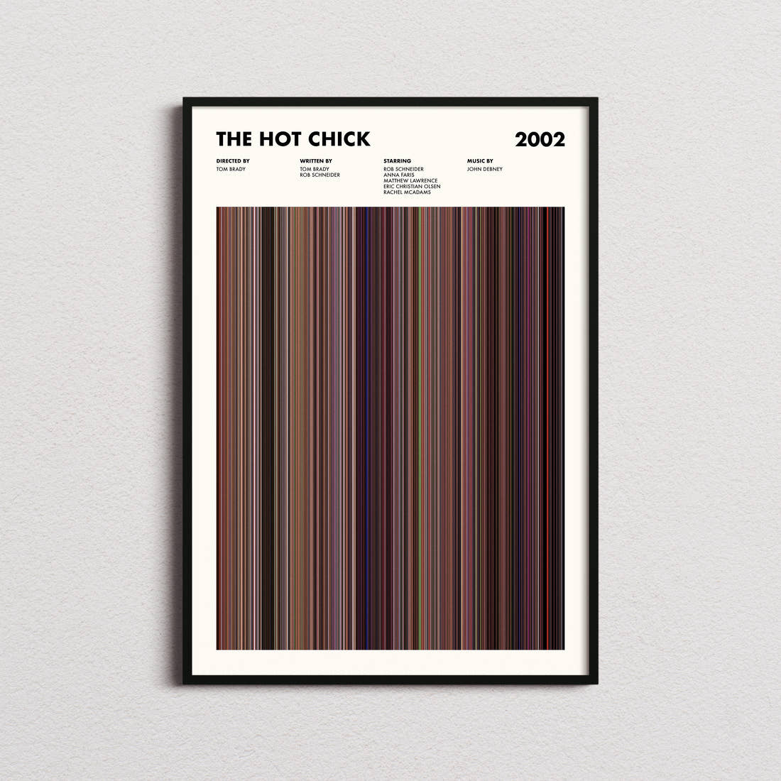 The Hot Chick Movie Barcode Poster framed on a plain studio wall