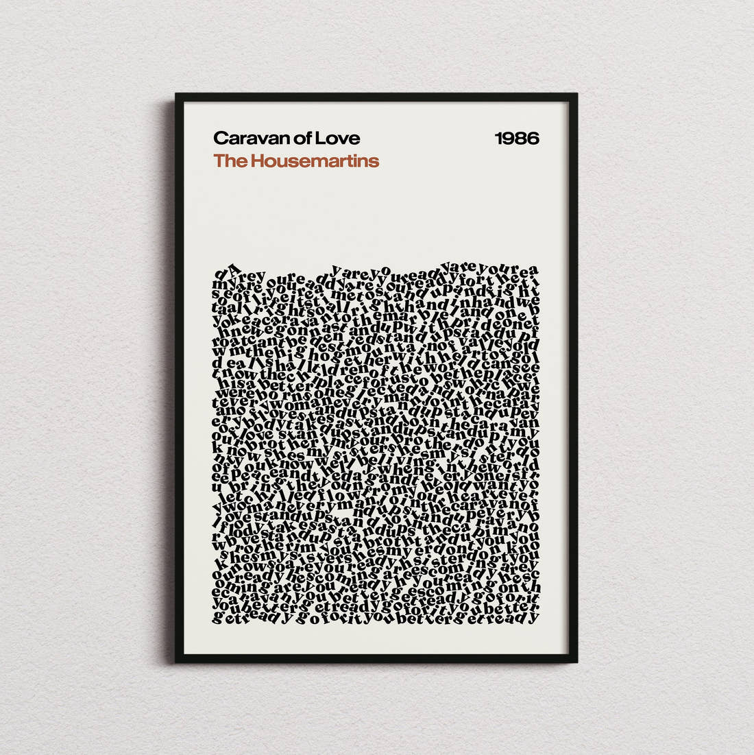 The Housemartins Caravan of Love Lyric Print in the cream colourway, framed
