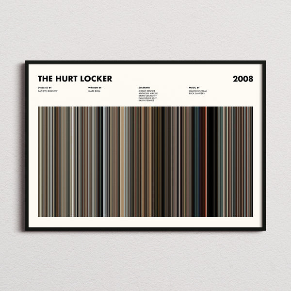 The Hurt Locker Movie Barcode Poster framed and photographed straight on