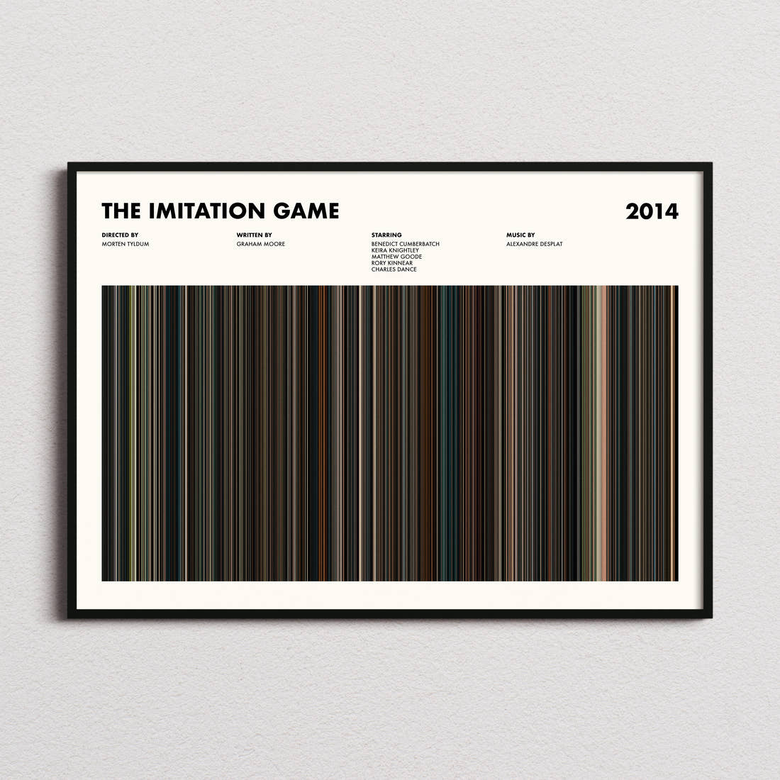 The Imitation Game Movie Barcode Poster framed and photographed straight on