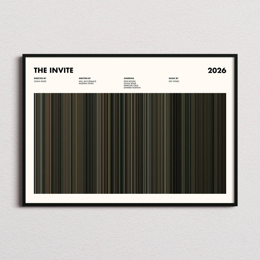 The Invite Movie Barcode Poster framed and photographed straight on