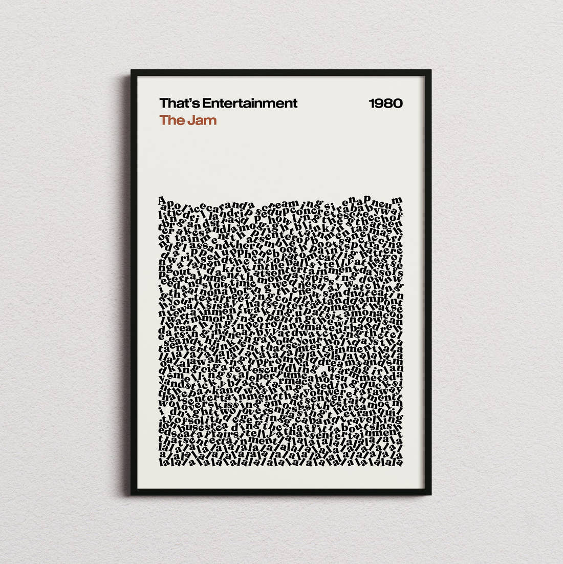 The Jam That's Entertainment Lyric Print in the cream colourway, framed
