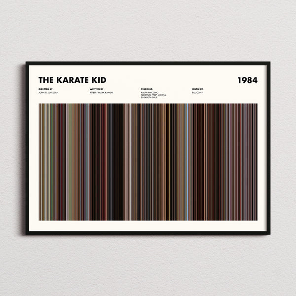 The Karate Kid Movie Barcode Poster framed and photographed straight on