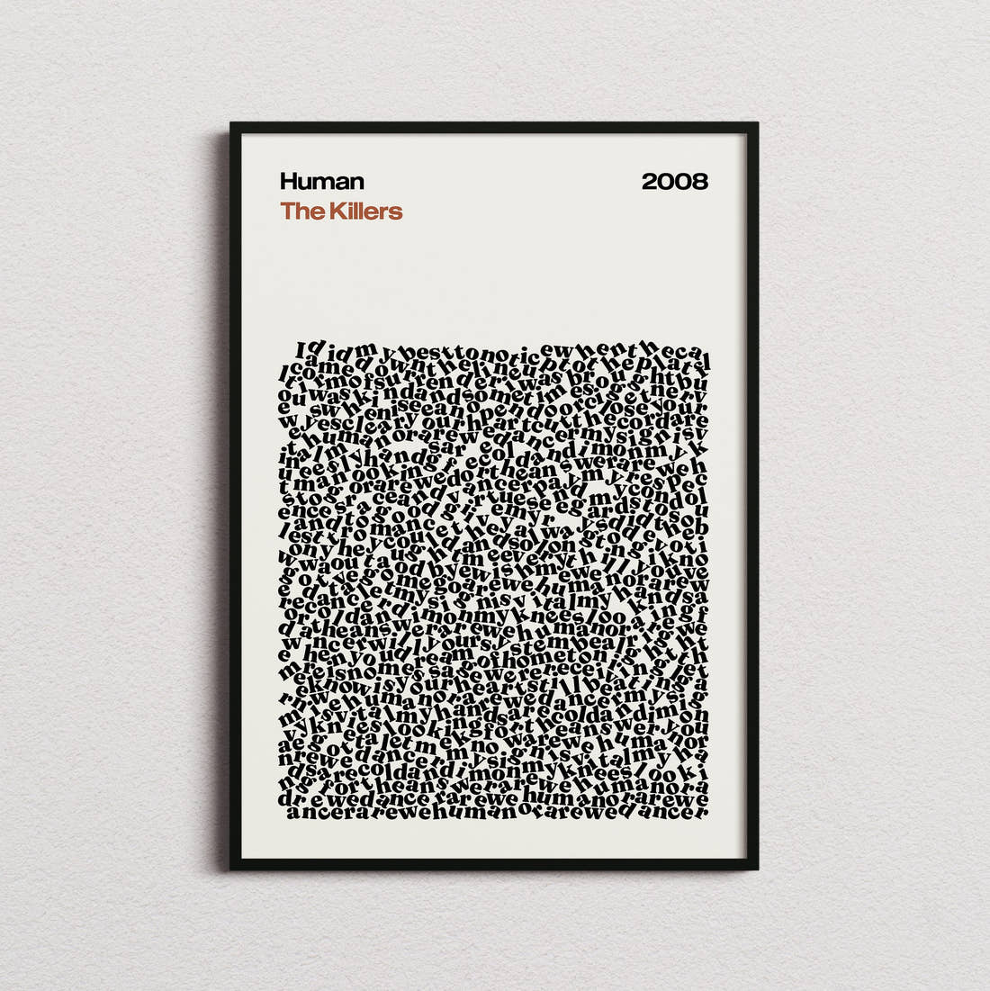 The Killers Human Lyric Print in the cream colourway, framed