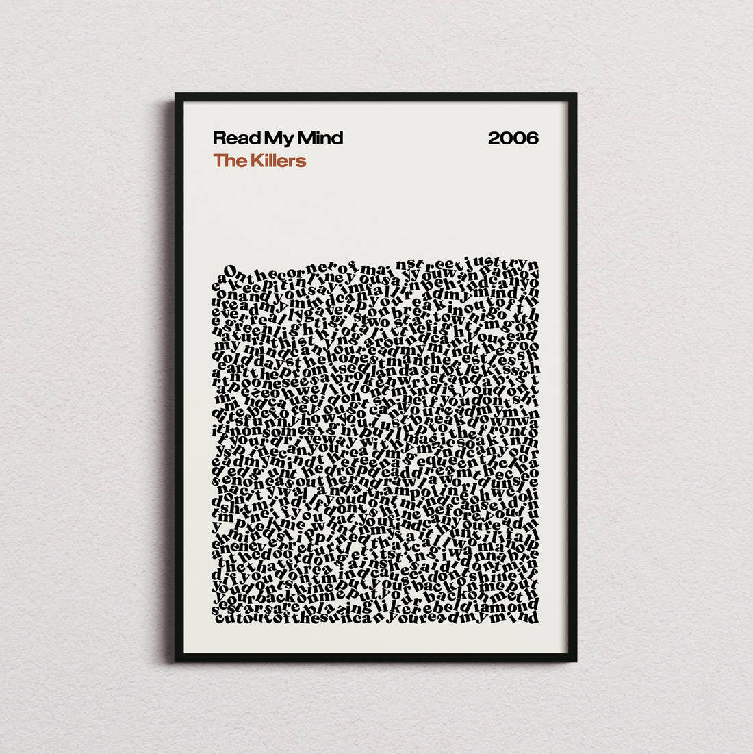 The Killers Read My Mind Lyric Print in the cream colourway, framed