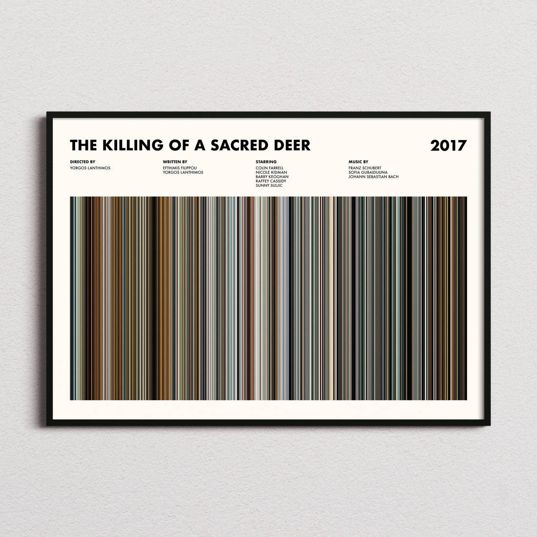 The Killing Of A Sacred Deer Movie Barcode Poster framed and photographed straight on