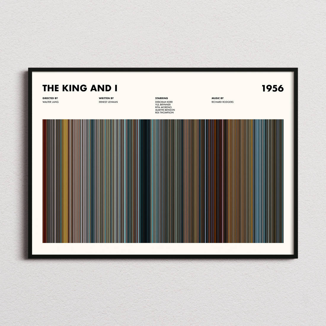 The King And I Movie Barcode Poster framed and photographed straight on