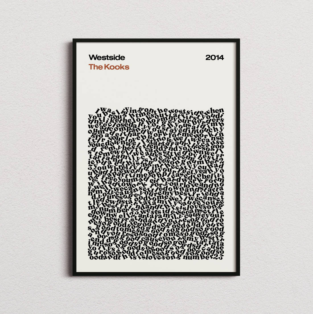 The Kooks Westside Lyric Print in the cream colourway, framed