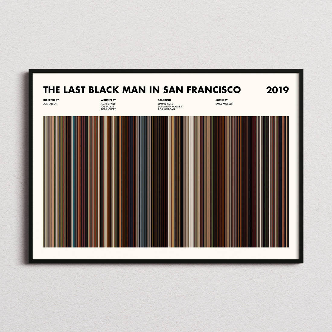 The Last Black Man In San Francisco Movie Barcode Poster framed and photographed straight on