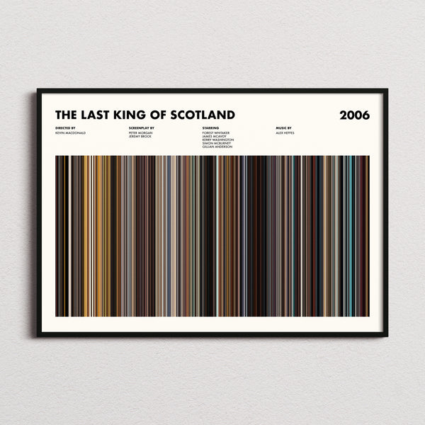 The Last King of Scotland Movie Barcode Poster framed and photographed straight on