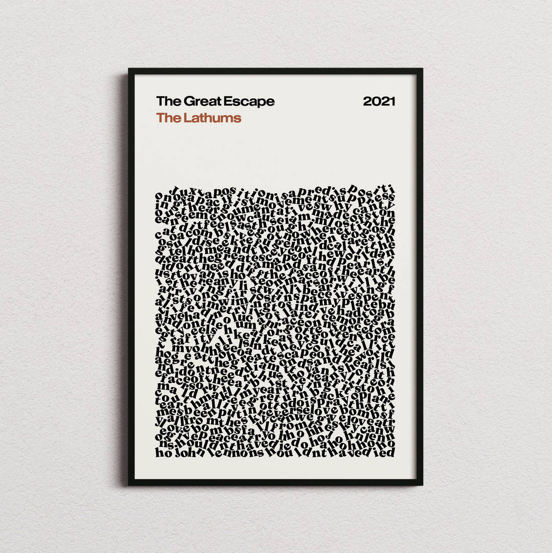 The Lathums The Great Escape Lyric Print in the cream colourway, framed