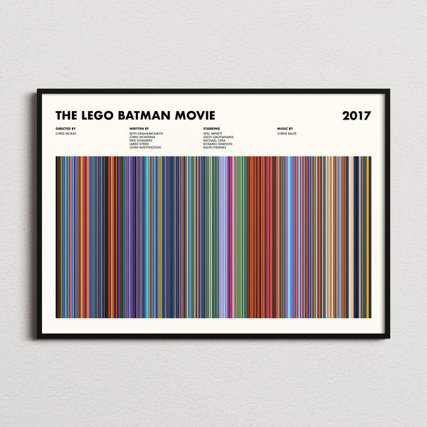 The Lego Batman Movie Barcode Poster framed and photographed straight on