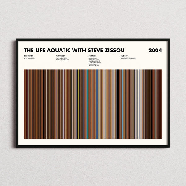The Life Aquatic With Steve Zissou Movie Barcode Poster framed and photographed straight on