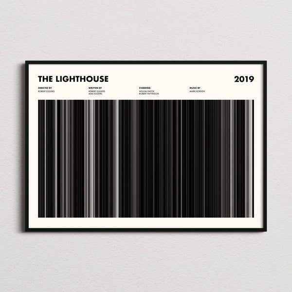 The Lighthouse Movie Barcode Poster framed and photographed straight on