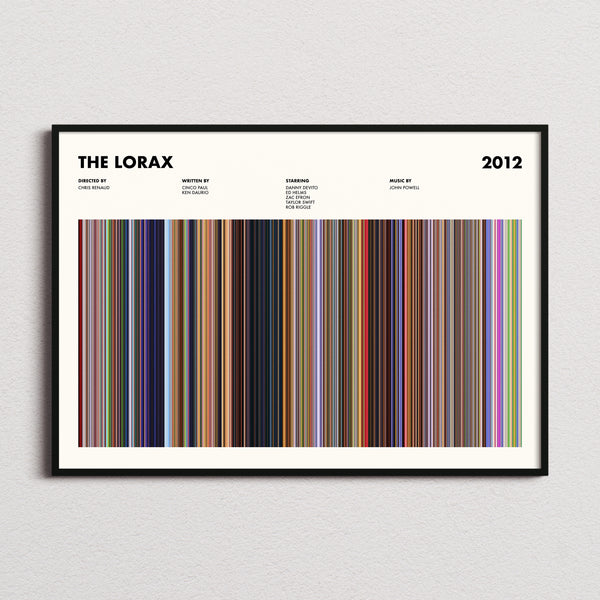 The Lorax Movie Barcode Poster framed and photographed straight on