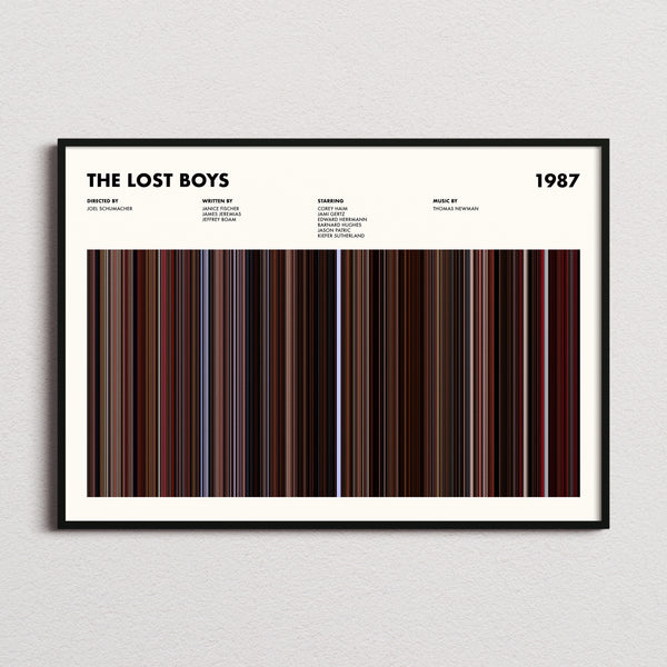 The Lost Boys Movie Barcode Poster framed and photographed straight on