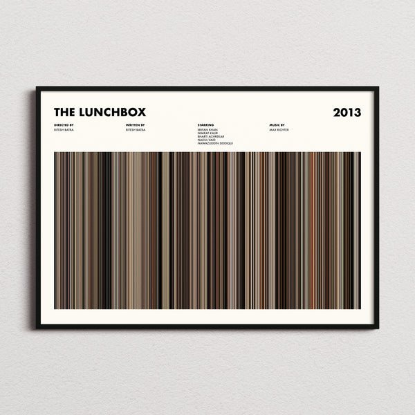 The Lunchbox Movie Barcode Poster framed and photographed straight on