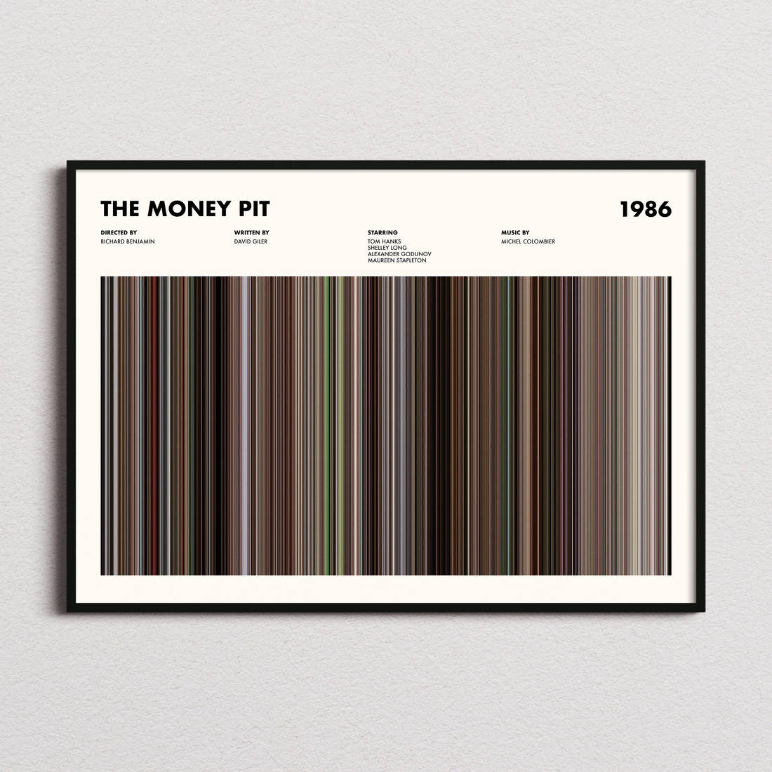 The Money Pit Movie Barcode Poster framed and photographed straight on