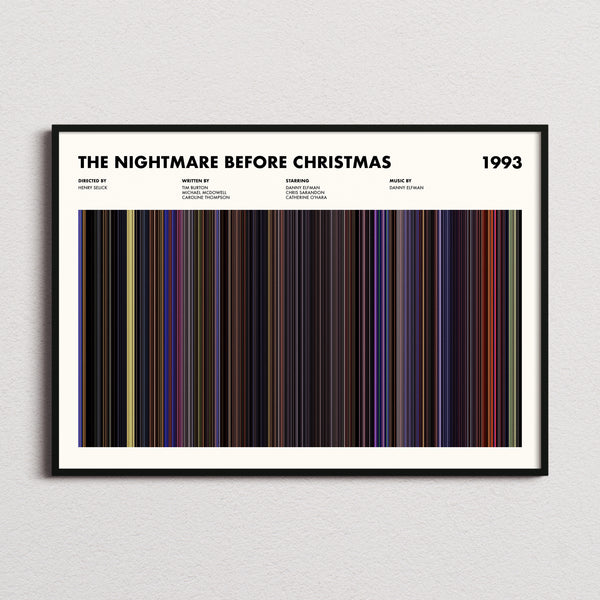 The Nightmare Before Christmas Movie Barcode Poster framed and photographed straight on